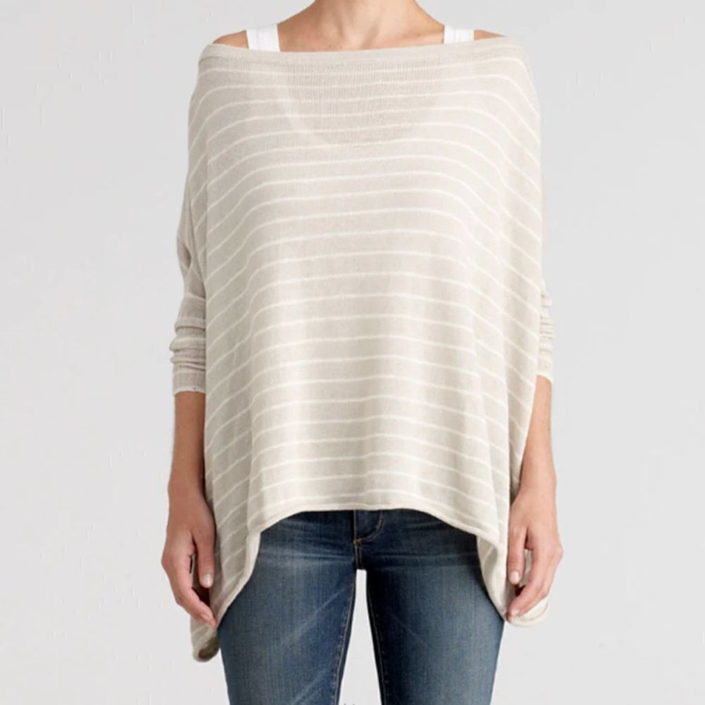 Paper Denim &‎ Cloth Lightweight Sweater Off Shoulder XS Beige Stripe NWT $228
